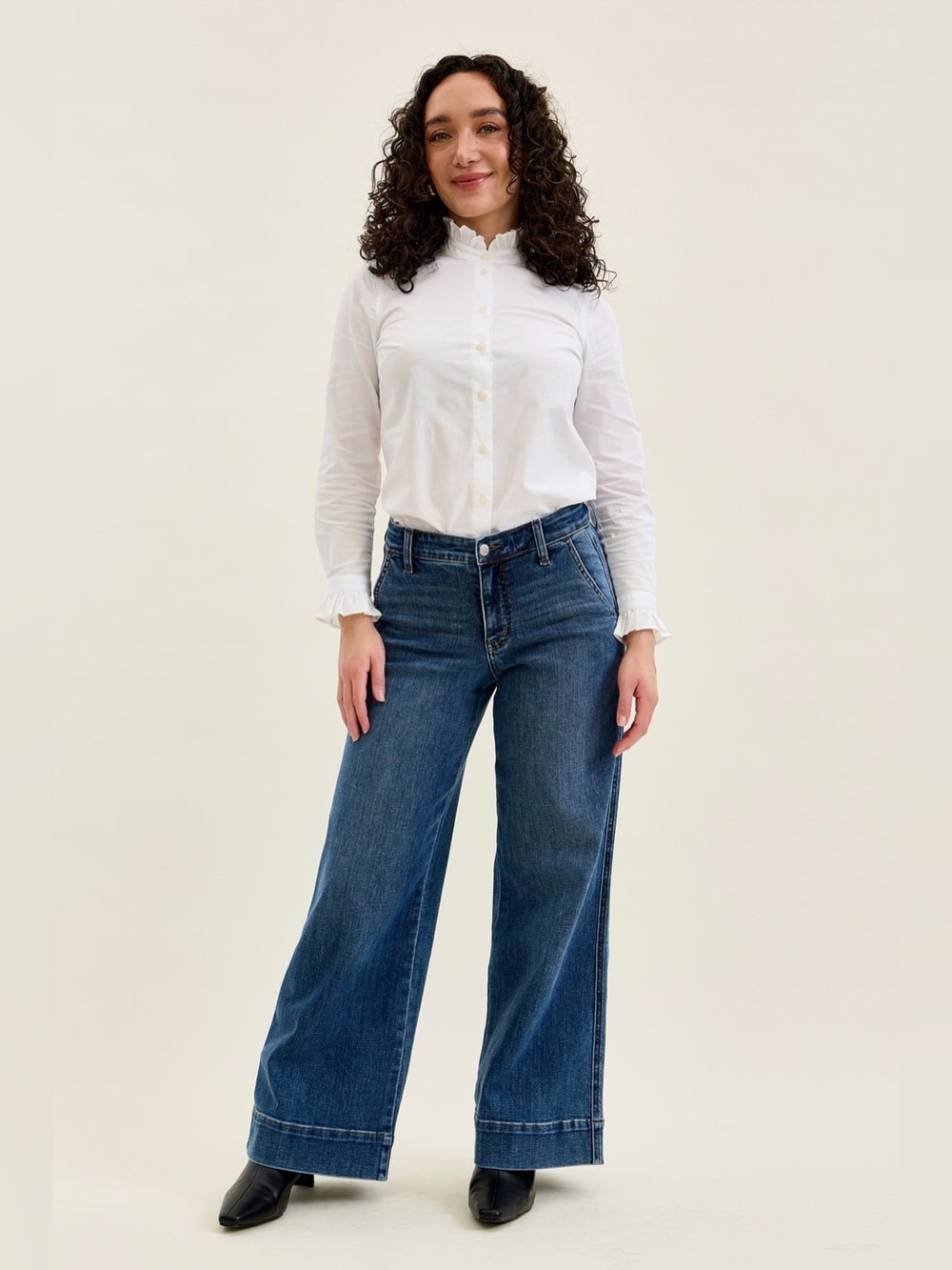 Judy Blue Lux Retro Wide Leg Trouser Jeans 7 / 28 Dark Blue Mid Rise NWT NEW